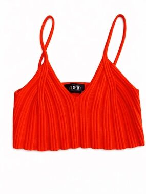 Cider Bright Orange Ribbed V-Neck Cropped Cami